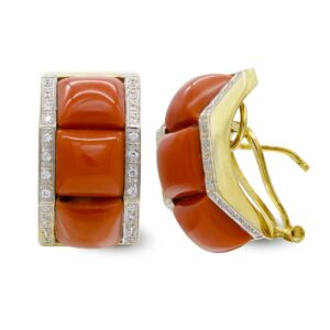 18K PENDIENTES ORO AMARILLO CORAL FINO CERDEÑA Y CIRCONITAS CIERRE OMEGA