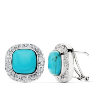18K PENDIENTES TURQUESA 10 MM Y CIRCONITAS OMEGA 16 MM