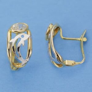 18K PENDIENTES ORO AMARILLO CIRCONITA Y DELFIN 15X8 MM
