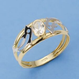 18K SORTIJA BICOLOR CIRCONITA Y DELFIN