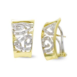 18K PENDIENTES ORO BICOLOR CON CIRCONITAS CIERRE OMEGA