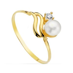18K SORTIJA PERLA Y CIRCONITA