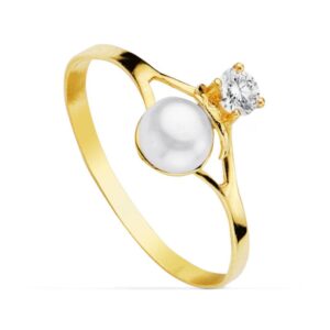 18K SORTIJA PERLA Y CIRCONITA