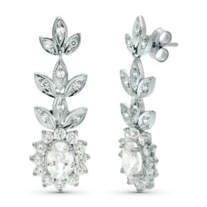 18K PENDIENTES ORO BLANCO JUEGO NOVIA CIRCONITA 8X6 MM TOTAL 33X11 MM PRESION