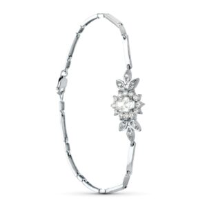 18K PULSERA ORO BLANCO JUEGO NOVIA CENTRO 8X6 MM CIRCONITA 19CM MOSQUETON