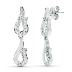 18K PENDIENTES ORO BLANCO JUEGO NOVIA DOBLE CUERPO CIRCONITAS 26X7 MM PRESION