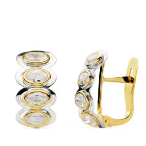 18K PENDIENTES PIEDRAS OVAL BICOLOR 15X8 MM