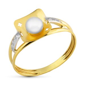 18K SORTIJA ORO BICOLOR PERLA CIRCONITAS