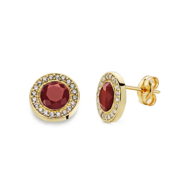 18K PENDIENTES PIEDRA ROJA 5MM CIRCONITAS