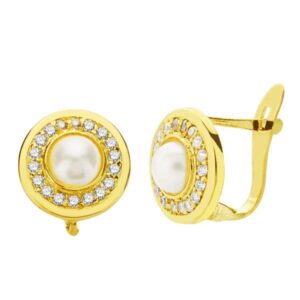 18K PENDIENTES PERLA Y CIRCONITAS 9 MM