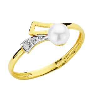 18K SORTIJA BICOLOR CIRCONITAS PERLA 4 MM