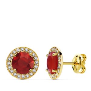 18K PENDIENTES PIEDRA ROJA CIRCONITAS 9 MM