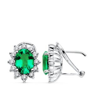 18K PENDIENTES ORO BLANCO DIAMANTES BRILLANTES 0.84 QTS ESMERALDA 2.20 QTS