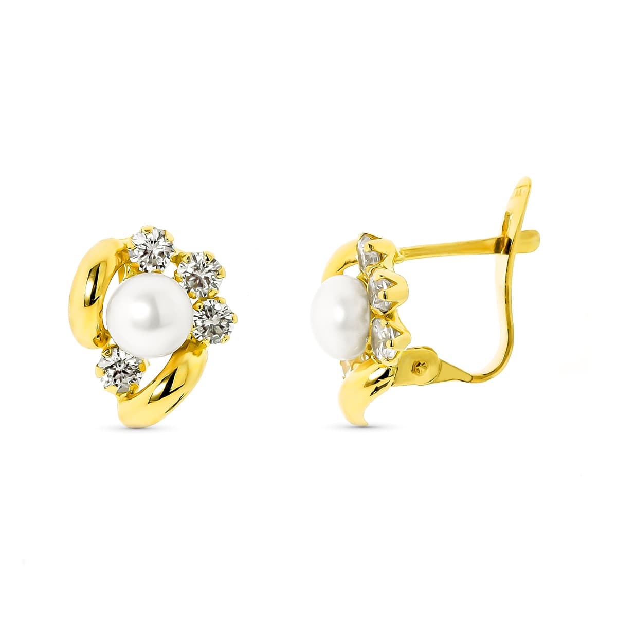 18K PENDIENTES PERLA 5 MM Y CIRCONITAS CATALAN
