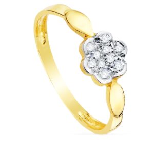 18K SORTIJA ORO BICOLOR FLOR CON CIRCONITAS 7X7 MM ANCHO CUERPO 2 MM