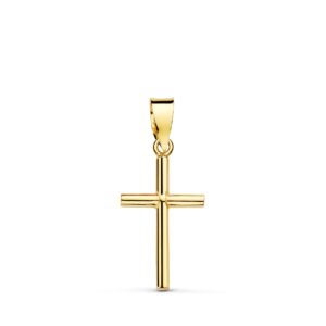 18K CRUZ ORO AMARILLO LISA TUBO HUECA EN BRILLO 15X9 MM