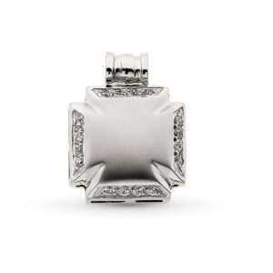 18K CRUZ ORO BLANCO HUECA CON CIRCONITAS 16X12 MM