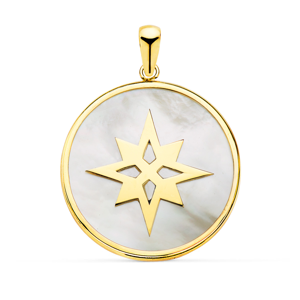 18K COLGANTE ORO AMARILLO Y NACAR SIMBOLO ESTRELLA POLAR 20 MM