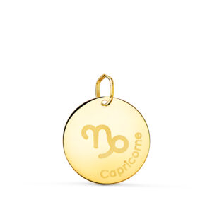 18K COLGANTE ORO AMARILLO HOROSCOPO CAPRICORNIO EN FRANCES BRILLO 16 MM