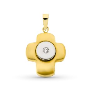 18K CRUZ ORO BICOLOR CIRCONITAS 21X16 MM