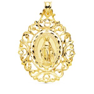 18K MEDALLA VIRGEN DE LA MILAGROSA CERCO 46X35 MM 7.95 GR