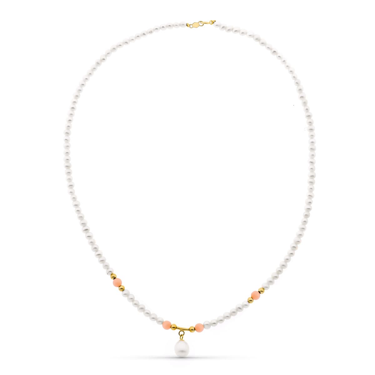 18K COLLAR ORO AMARILLO PERLA CONCHA NATURAL Y PERLA ROSA