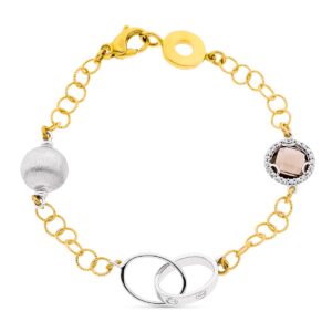 18K PULSERA ORO BICOLOR ESLABONES PIEDRA FUME. ANCHO 10 MM LARGO 19 CM