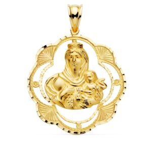 18K MEDALLA VIRGEN DEL CARMEN PANDERETA 38X34 MM