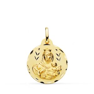 18K MEDALLA TALLADA VIRGEN DEL CARMEN 20 MM