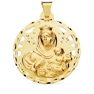 18K MEDALLA VIRGEN DEL CARMEN CALADA 42 MM