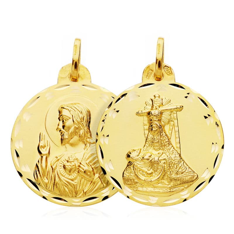 18K ESCAPULARIO VIRGEN DE LAS ANGUSTIAS CORAZON DE JESUS 24 MM – Medallas escapularios