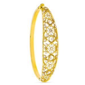 18K PULSERA RIGIDA FILIGRANA ORO BICOLOR CIRCONITAS