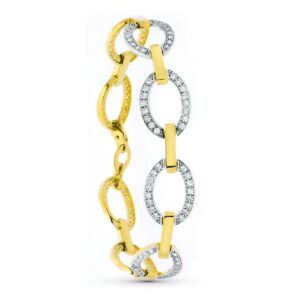 18K PULSERA ORO BICOLOR ESLABONES CIRCULOS Y CIRCONITAS