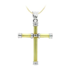 18K CRUZ ORO BICOLOR HUECA 40X30 MM