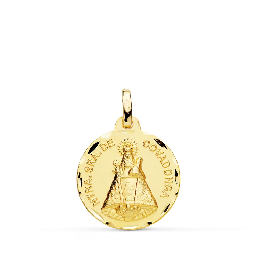 18K MEDALLA DE LA VIRGEN DE COVADONGA TALLADA 18 MM