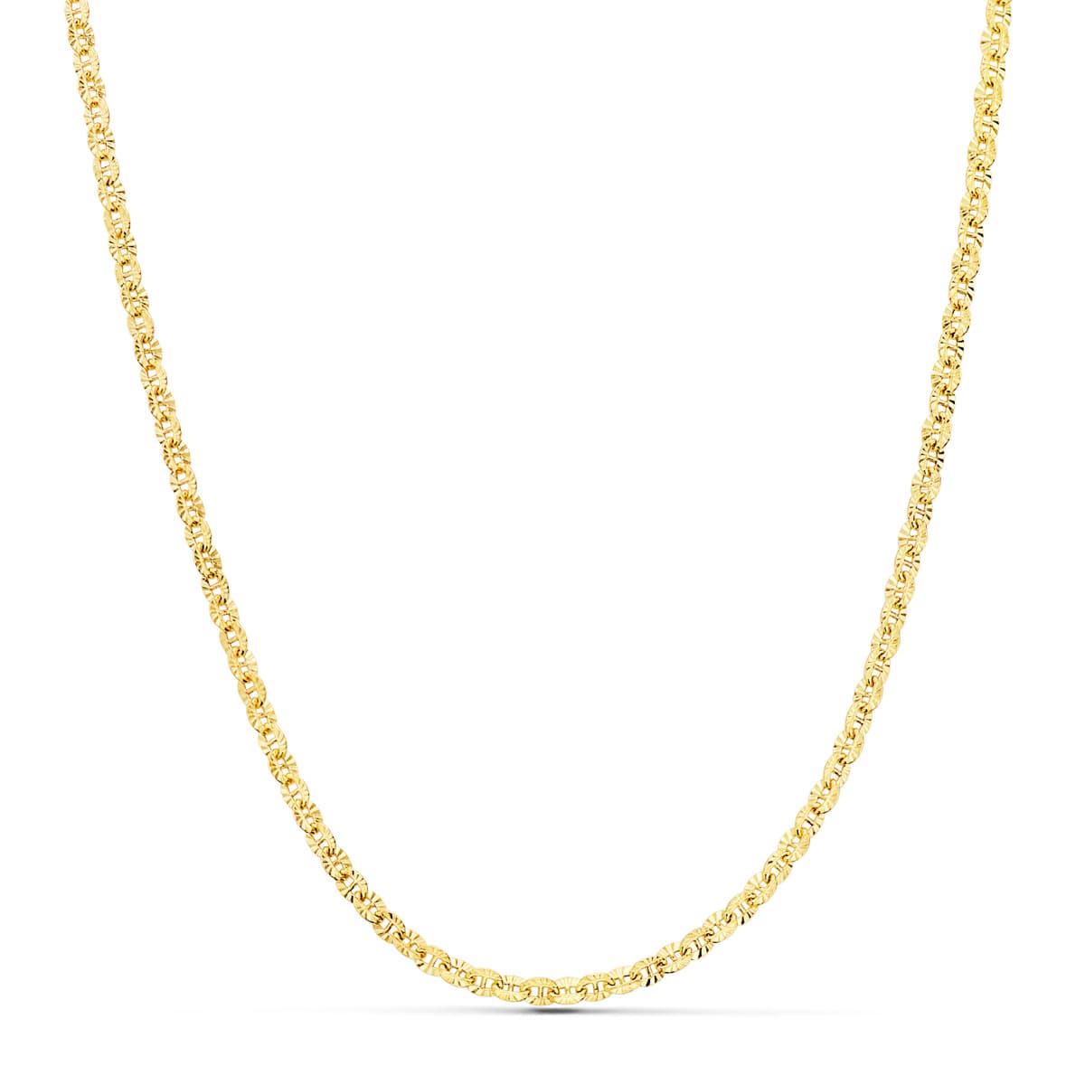 18K CADENA ORO AMARILLO FORZADA HUECA ESLABON TALLADO LARGO 45 CM ANCHO 2 MM – Cadena