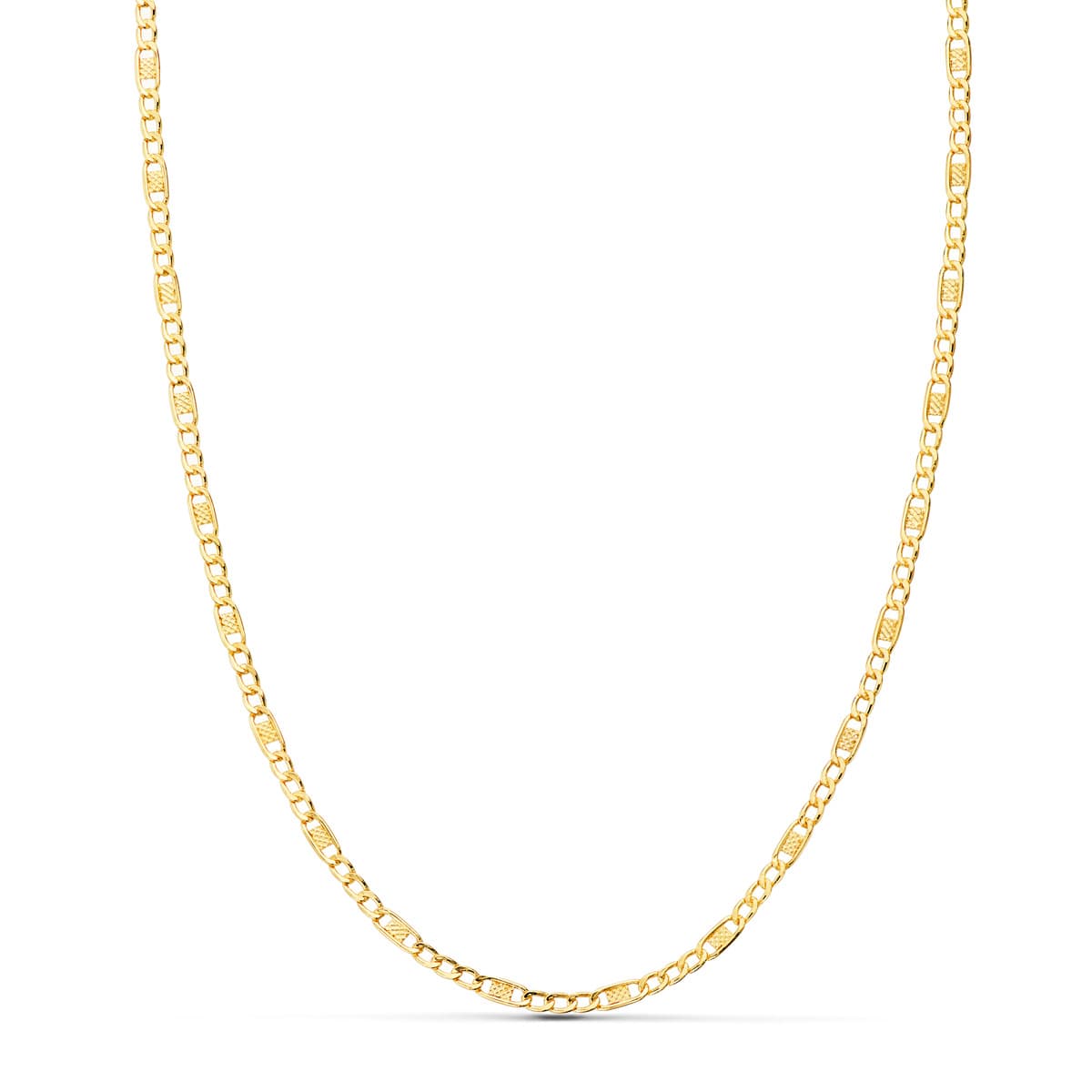 18K CADENA ORO AMARILLO COMBINADA HUECA 3X1. LARGO 45 CM ANCHO 2 MM – Cadena