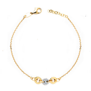 18K PULSERA ORO BICOLOR CADENITA FORZADA Y MOTIVO CON CIRCONITAS ANCHO: 6 MM. LARGO: 19 CM