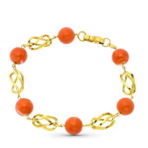 18K PULSERA ORO AMARILLO JAULAS Y CORAL FINO JAPONES 10.5 MM 20 CM