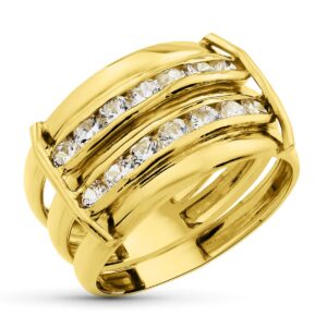 18K SORTIJA ORO AMARILLO BANDAS LISAS Y CIRCONITAS
