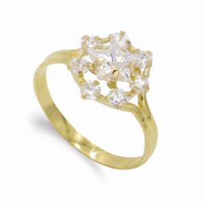 18K SORTIJA ORO AMARILLO ESTRELLA Y CIRCONITAS