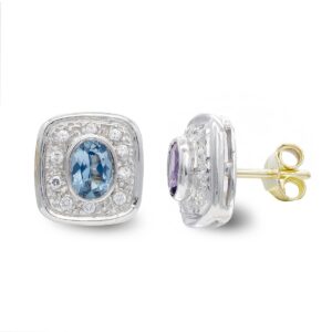 18K PENDIENTES ORO BICOLOR AGUAMARINA Y CIRCONITAS