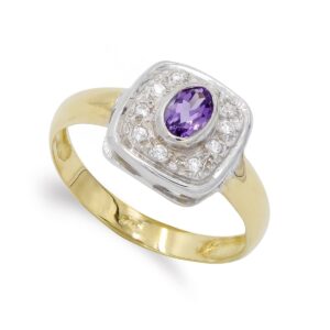 18K SORTIJA ORO BICOLOR AMATISTA Y CIRCONITAS
