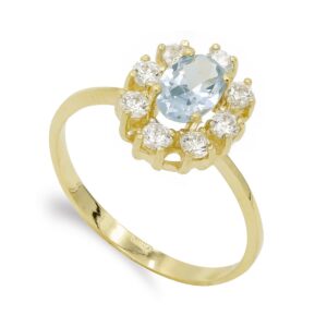 SORTIJA ORO AMARILLO 1 PIEDRA OVAL Y 8 CIRCONITAS