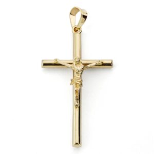 9K CRUZ ORO AMARILLO TUBO CON CRISTO. 31X16 MM