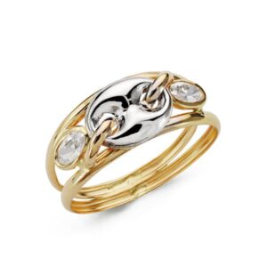 9K SORTIJA BICOLOR PIEDRAS Y NUDO.