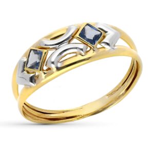 9K SORTIJA ORO BICOLOR AGUAMARINA ANCHO TOTAL 7 MM