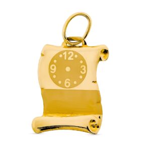 9K COLGANTE PERGAMINO ORO AMARILLO RELOJ GRABADO. 15X11 MM