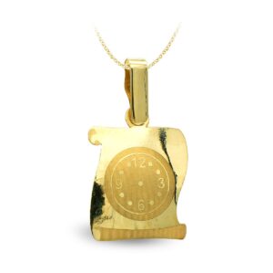 9K PERGAMINO ORO AMARILLO RELOJ GRABADO. 16X13 MM