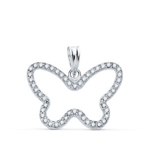 9K COLGANTE ORO BLANCO MARIPOSA CON CIRCONITAS 22X16 MM